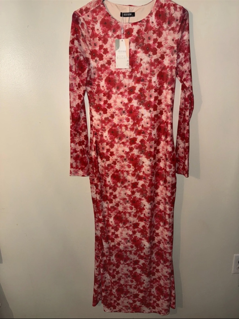 Red Floral Long Sleeve Maxi Dress